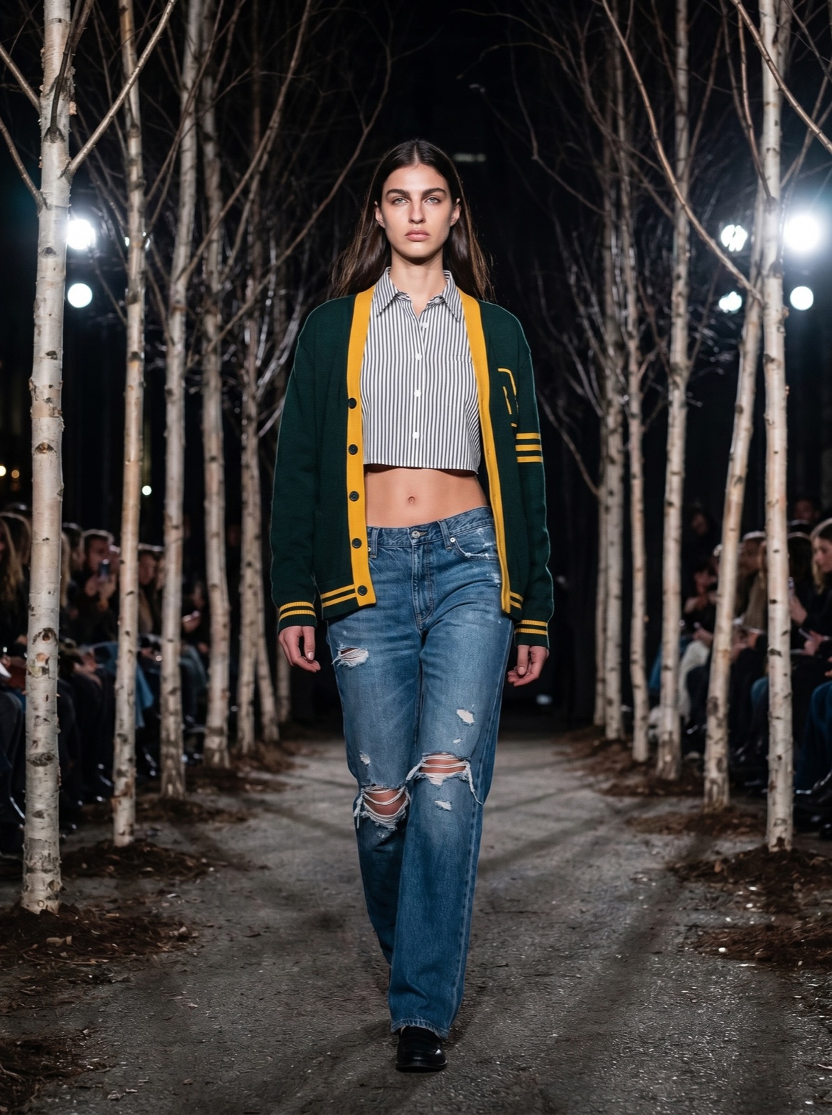Alina — Andrews fashion division model walking a night-time runway show